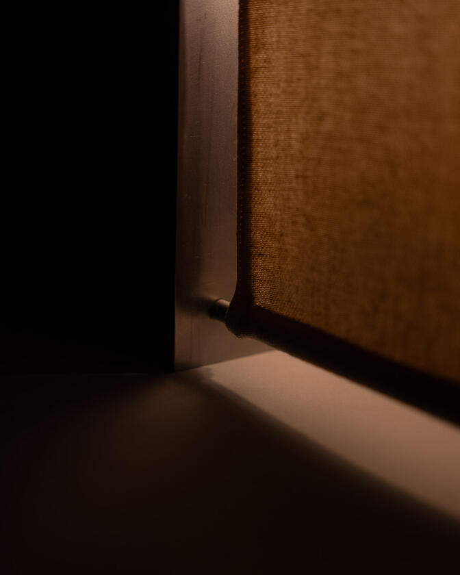 A table lamp constructed of a raw steel exterior and a soft organic cotton canvas diffuser. Designed and constructed by Liam Barwick
