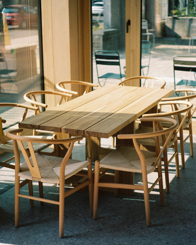 Large wooden table made of solid ash. Designed and constructed by Liam Barwick