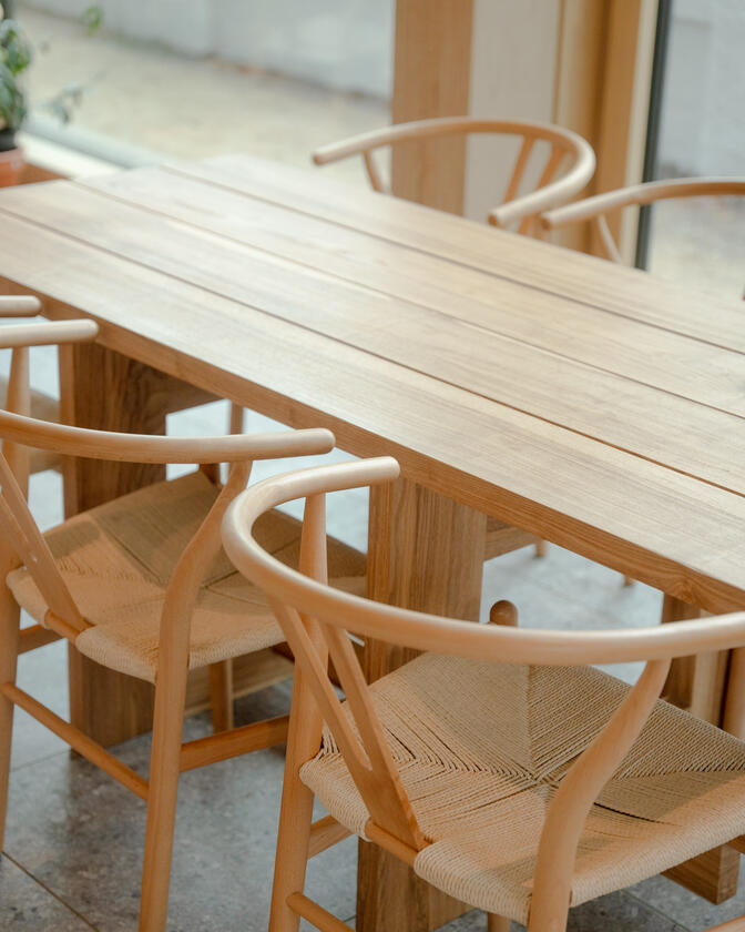 Large wooden table made of solid ash. Designed and constructed by Liam Barwick