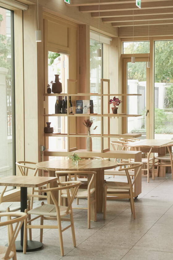 A shelving unit and room divider made of beech wood designer and built by Liam Barwick