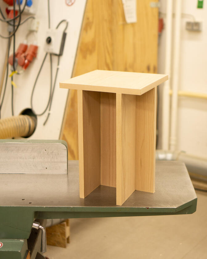 A small table made of beech veneer designed and made by Liam Barwick