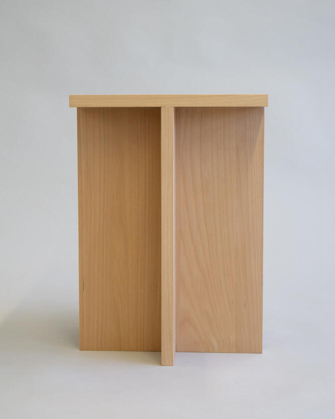 A small table made of beech veneer designed and made by Liam Barwick