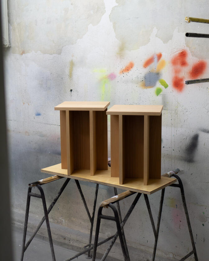 A small table made of beech veneer designed and made by Liam Barwick