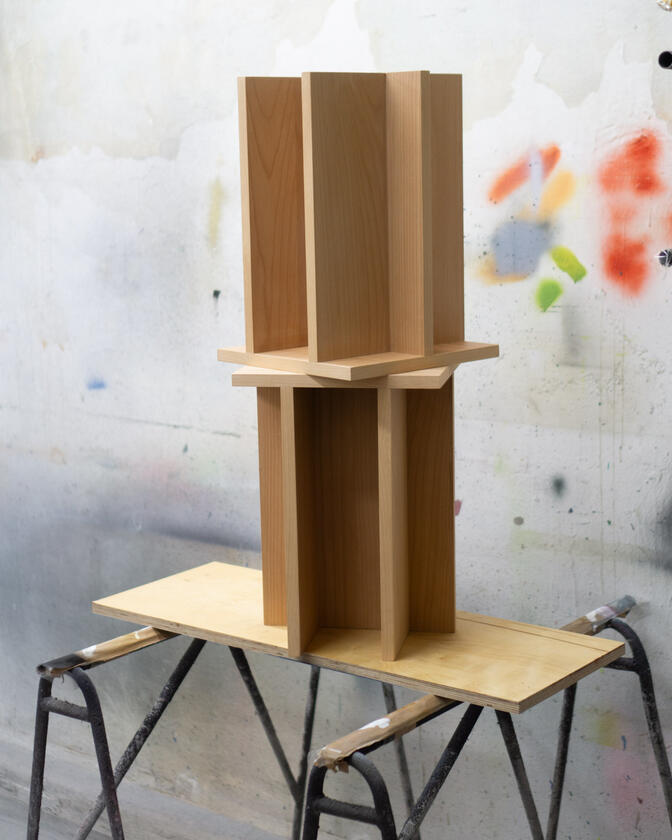 A small table made of beech veneer designed and made by Liam Barwick