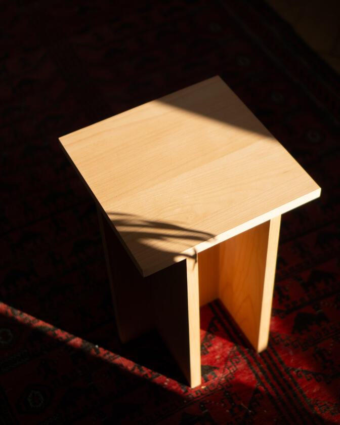 A small table made of beech veneer designed and made by Liam Barwick