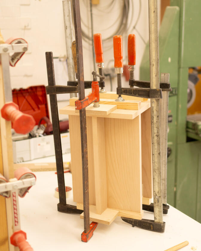 A small table made of beech veneer designed and made by Liam Barwick