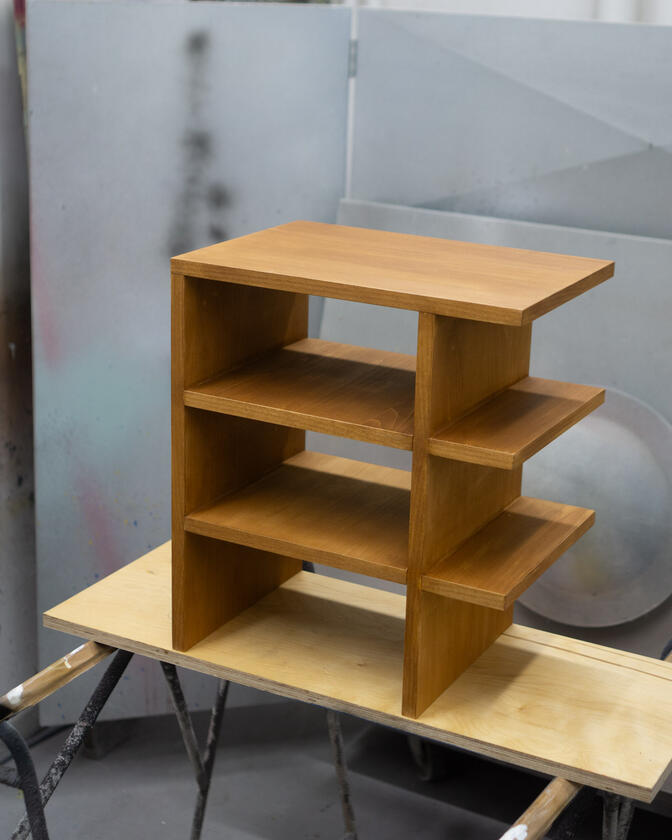 A small bedside table made of beech veneer designed and made by Liam Barwick