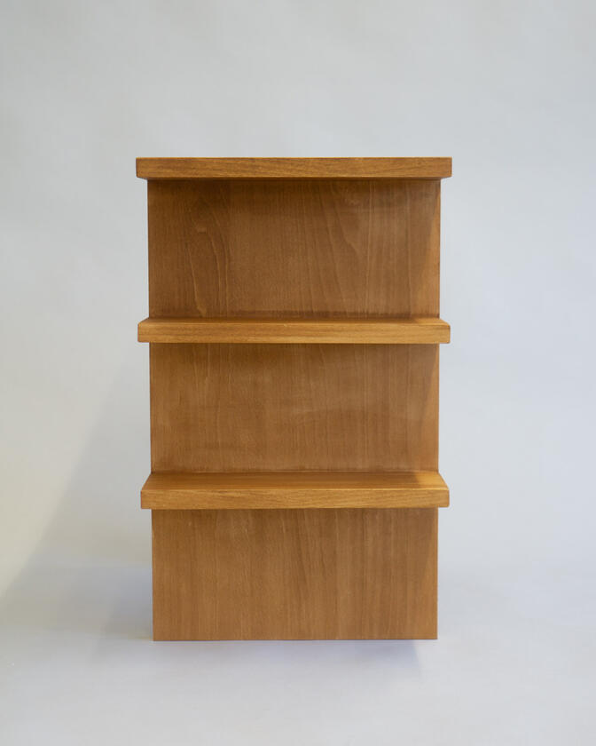 A small bedside table made of beech veneer designed and made by Liam Barwick